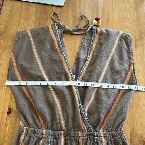 THML Women's Dress Size Small Brown Embroidered V-Neck Sleeveless Cotton Boho - Picture 15 of 16